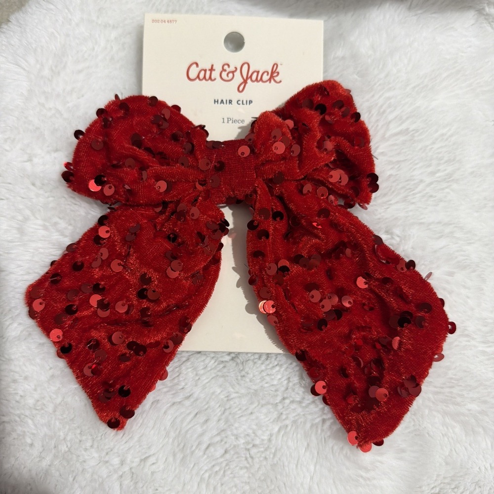 3 Pretty Women's/ Girls Red Bow Party Shiny Hair Clip Cat & Jack